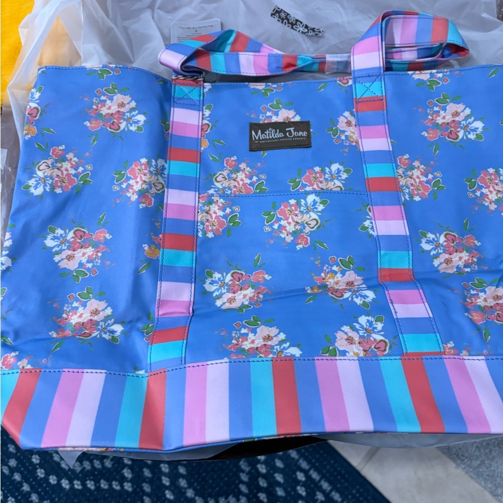 Matilda Jane Striped Floral Tote in Blue and Pink
